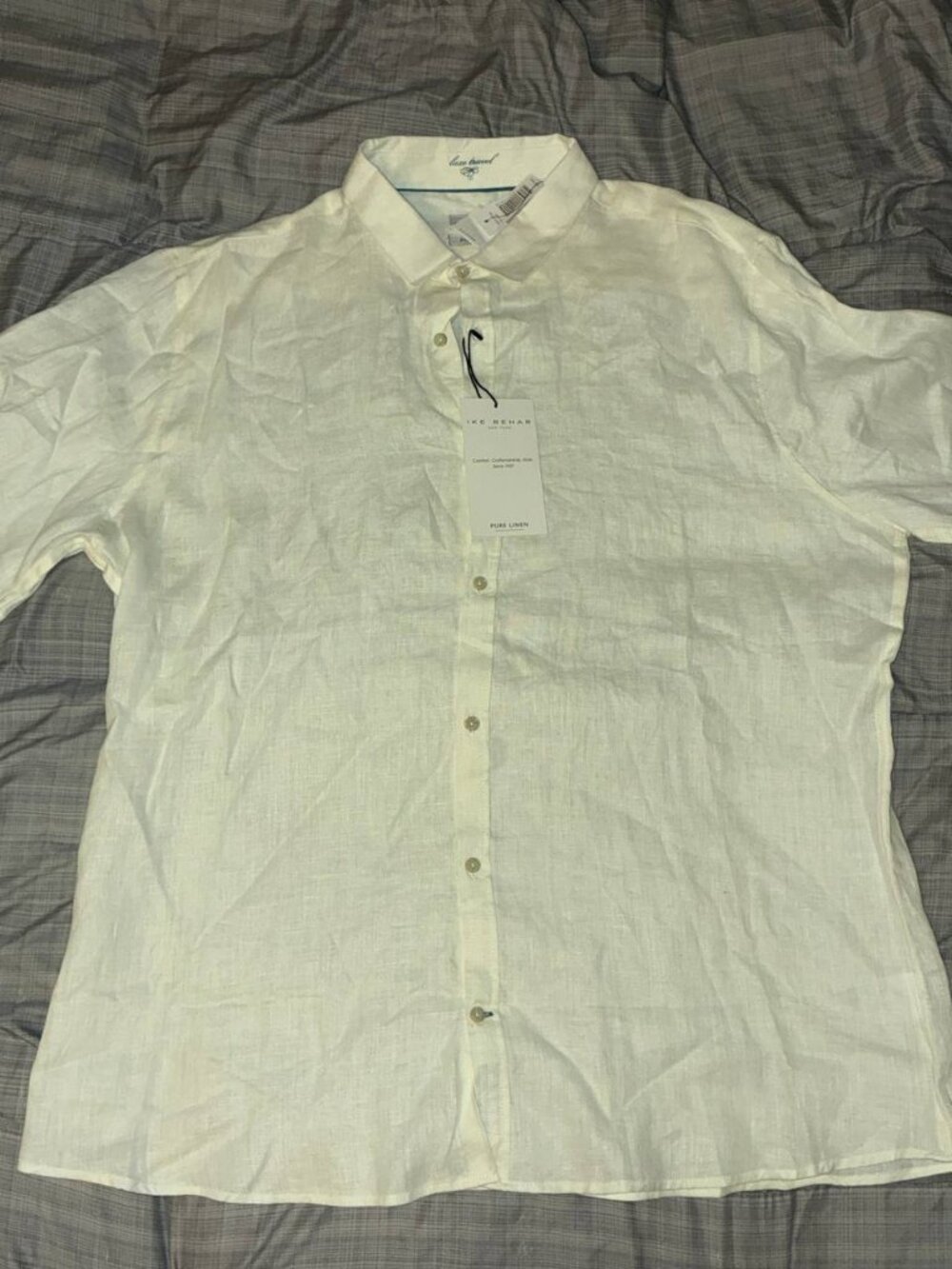 Vintage Ike Behar New York Textured LS Button Up Mens Shirt Pure Linen - NWT 2XL
